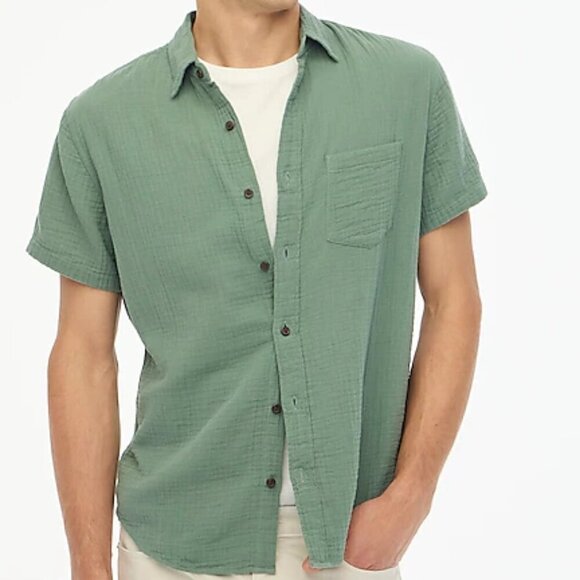 J. Crew Men's Short Sleeve Cotton Gauze Button Down Shirt Green Size M - Picture 1 of 6